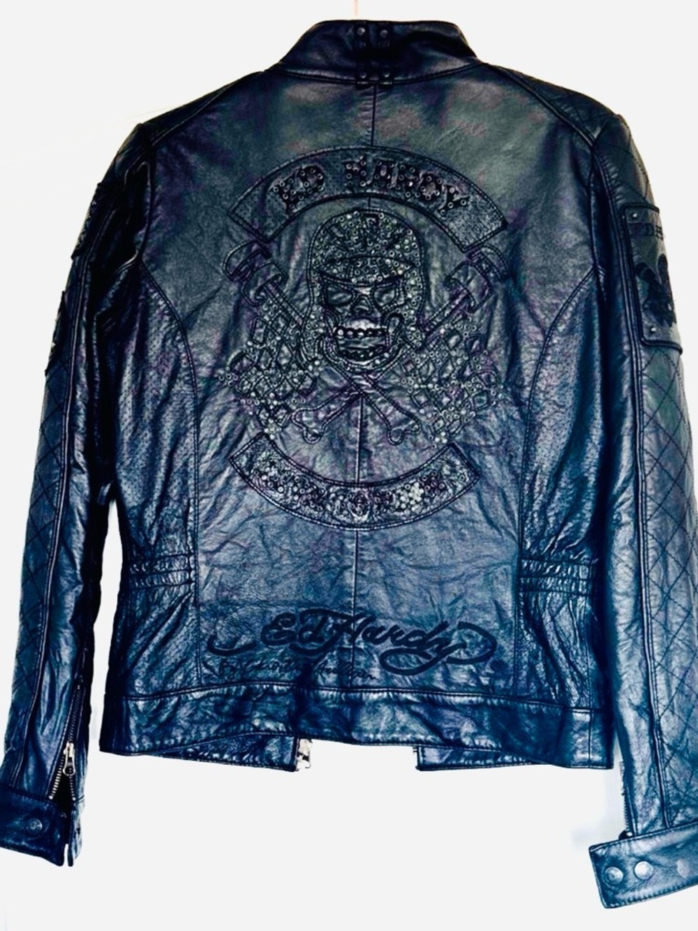 Vintage Ed Hardy Genuine Leather Y2K moto Jacket